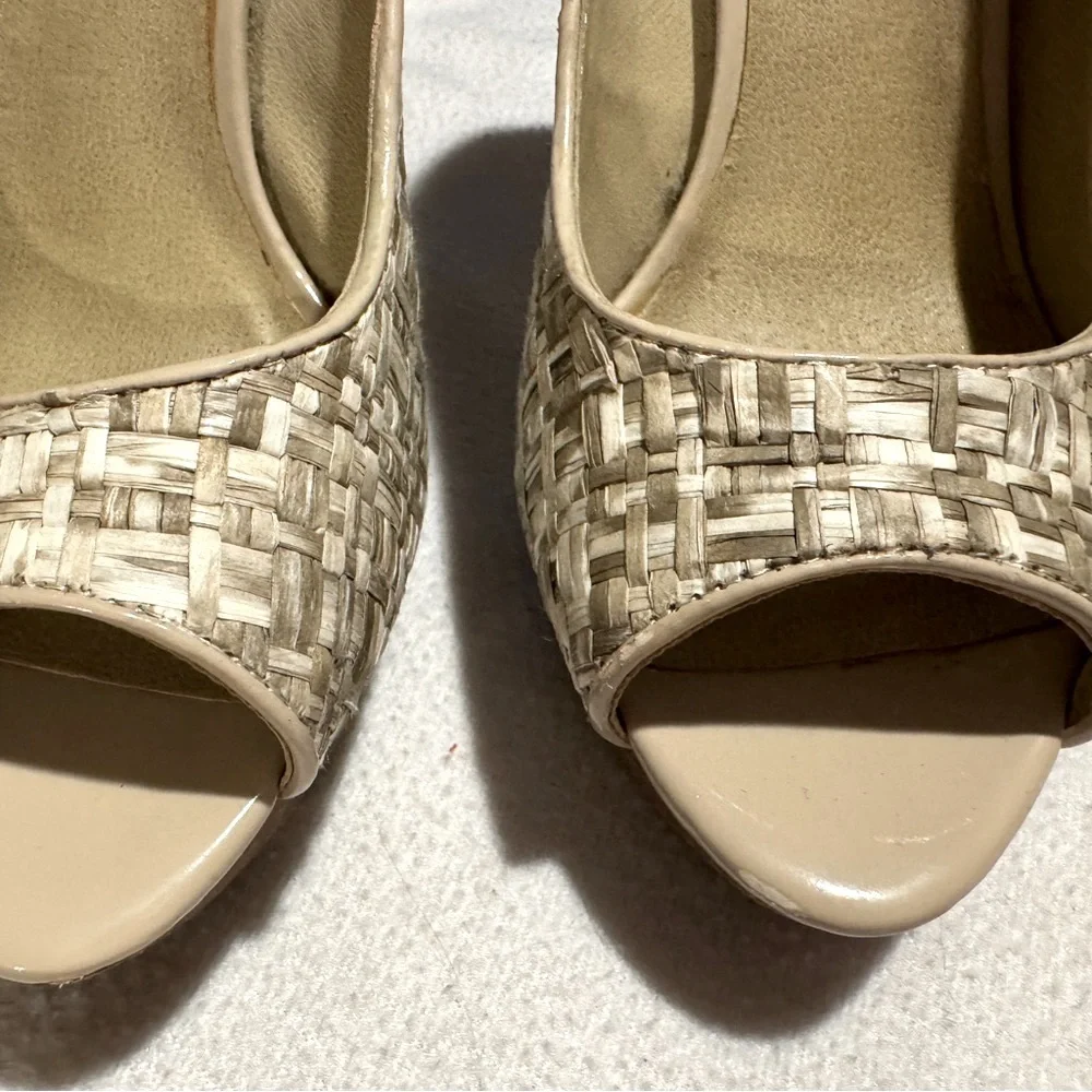 (6) Multi-Gradient Levity Raffia Woven Peep Toe Stiletto ~4.75” Heel